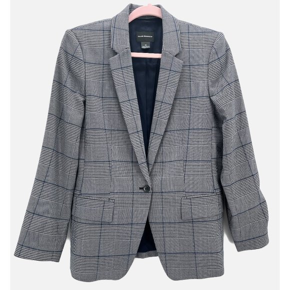 Club Monaco Jackets & Blazers - CLUB MONACO NAVY HERRINGBONE 1-BUTTON FRONT PLAID BLAZER SZ 12 NWOT